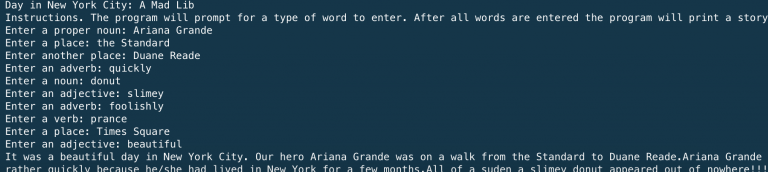 Mad Libs 1 [Python] - Mr. M online